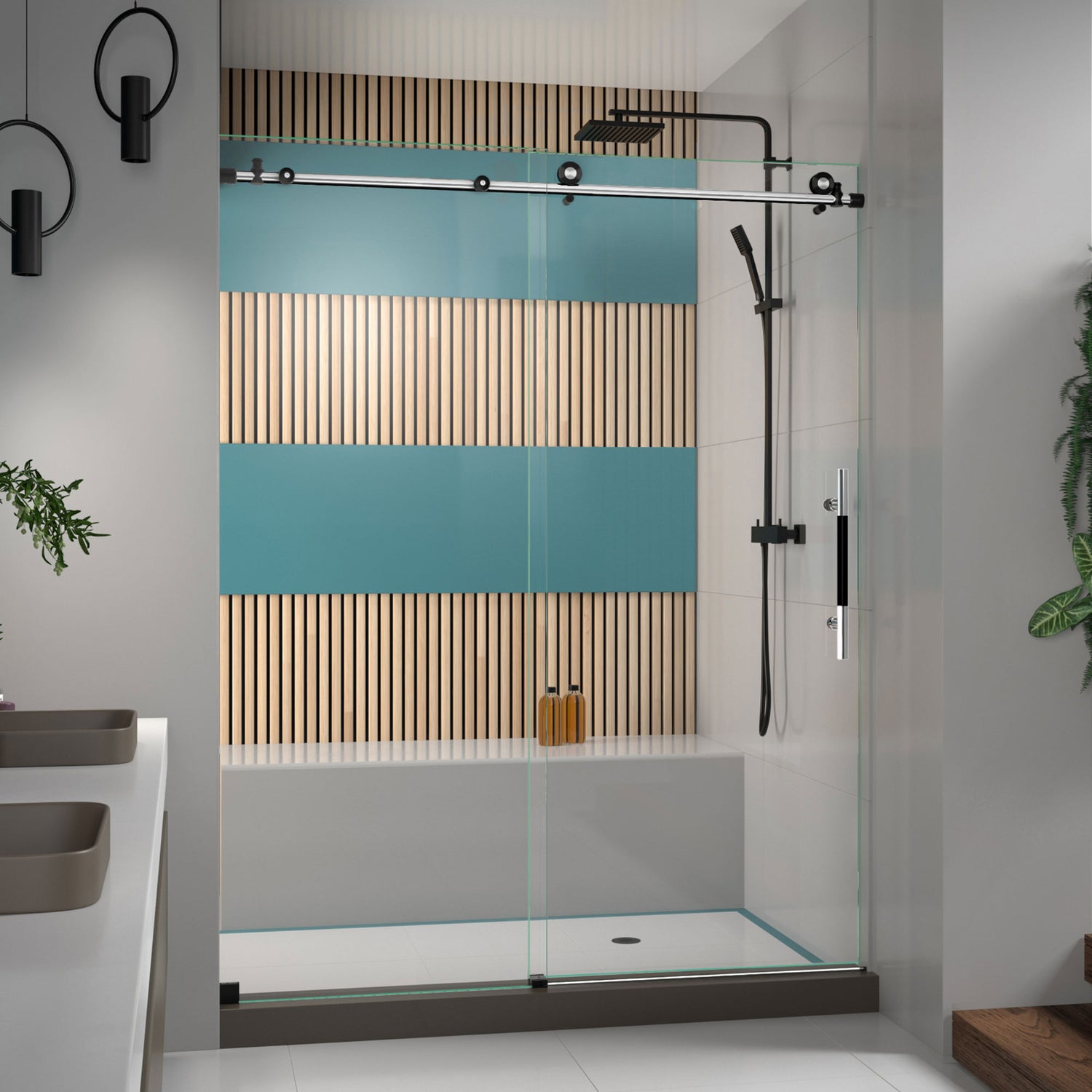 DreamLine Enigma-XT 56-60 in. W x 76 in. H Fully Frameless Sliding Shower Door in Tuxedo Finish