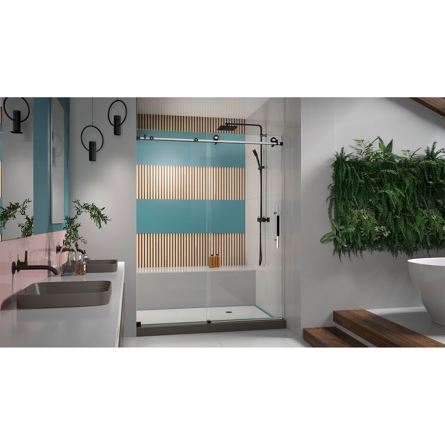 DreamLine Enigma-XT 56-60 in. W x 76 in. H Fully Frameless Sliding Shower Door in Tuxedo Finish