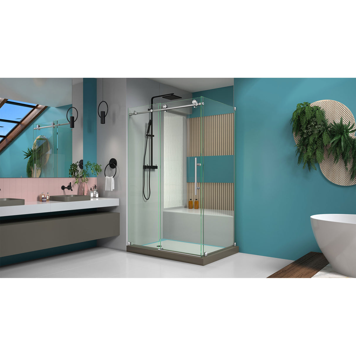 DreamLine Enigma-X 32 1/2 in. D x 48 3/8 in. W x 76 in. H Clear Sliding Shower Enclosure in Brushed Stainless Steel