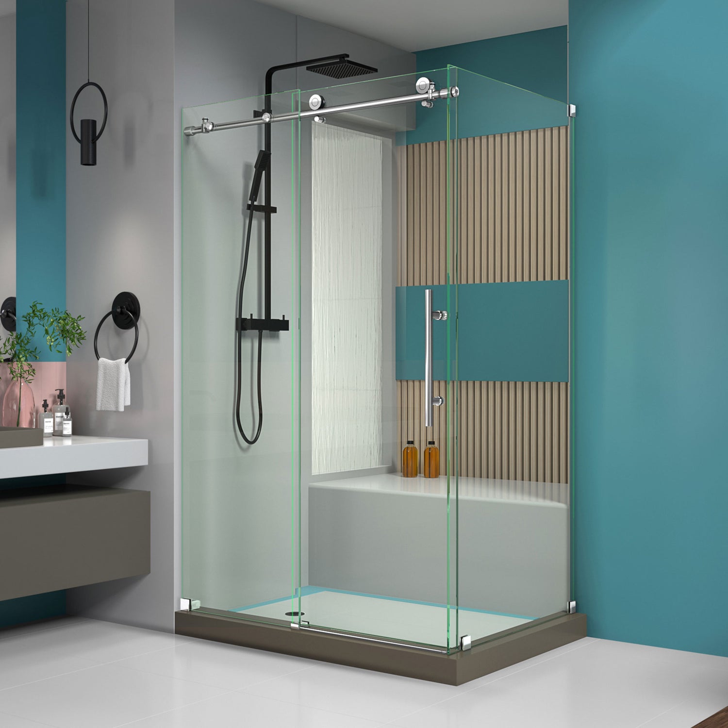DreamLine Enigma-X 32 1/2 in. D x 48 3/8 in. W x 76 in. H Clear Sliding Shower Enclosure in Polished Stainless Steel