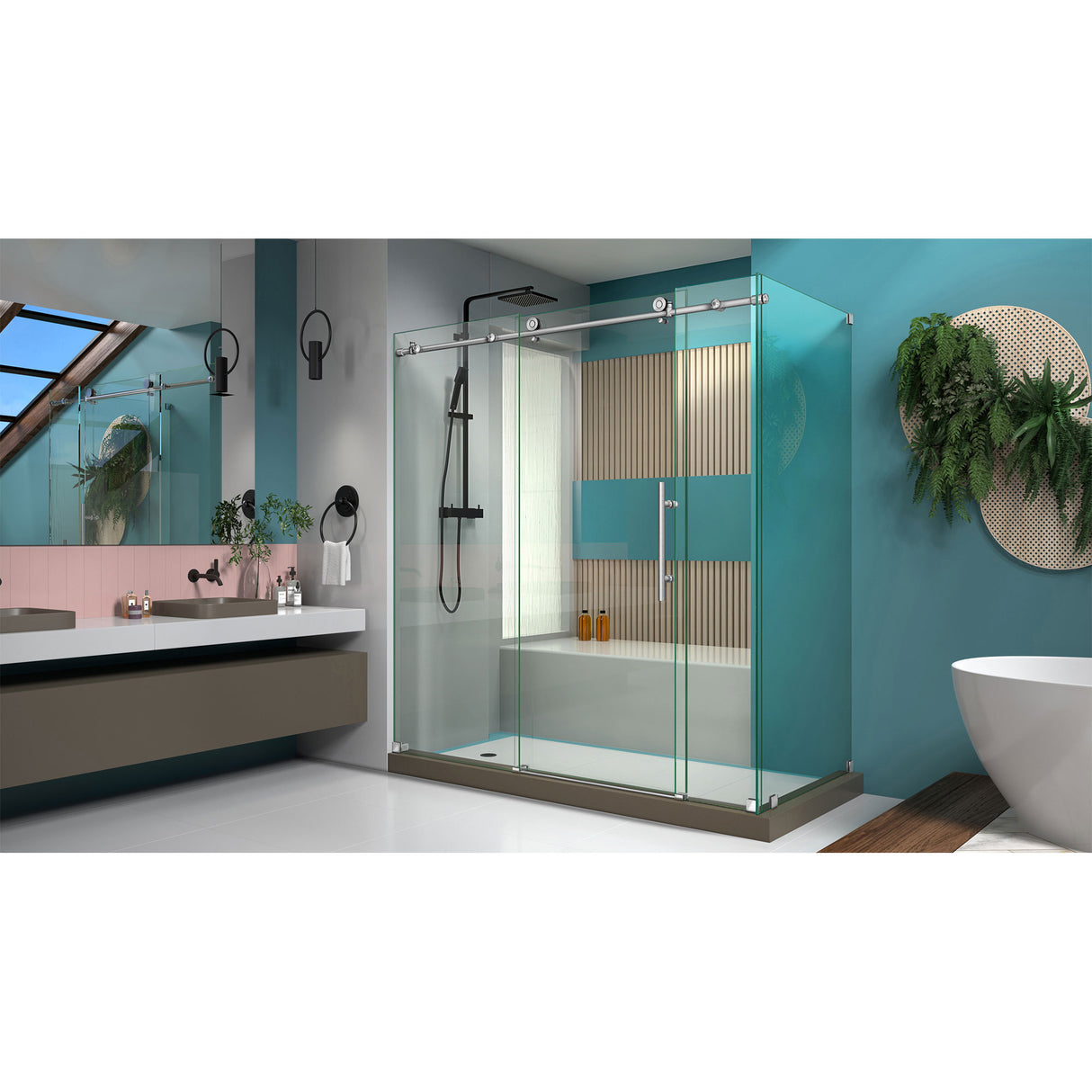 DreamLine Enigma-X 32 1/2 in. D x 72 3/8 in. W x 76 in. H Clear Sliding Shower Enclosure in Brushed Stainless Steel