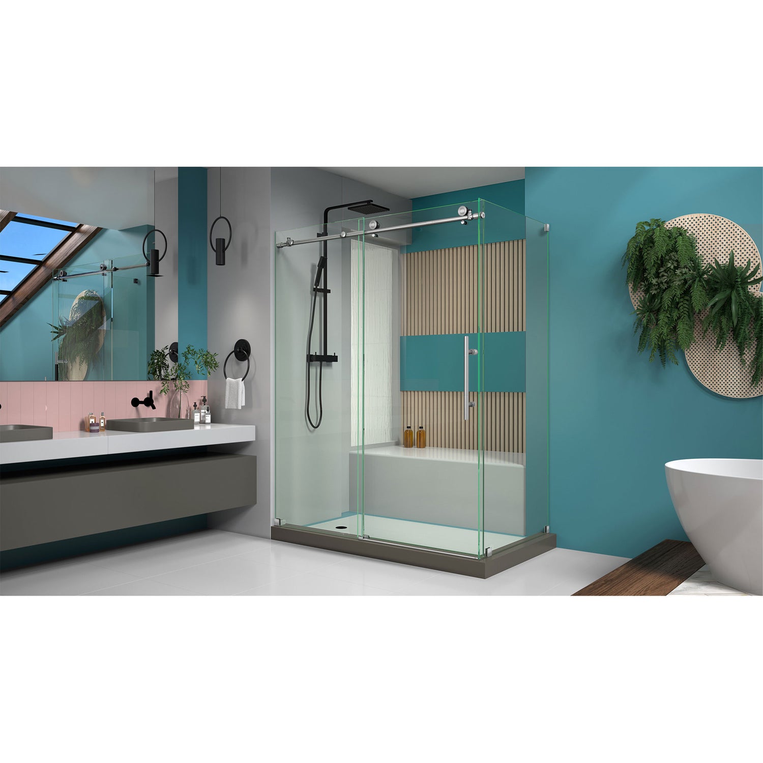 DreamLine Enigma-X 32 1/2 in. D x 60 3/8 in. W x 76 in. H Clear Sliding Shower Enclosure in Brushed Stainless Steel