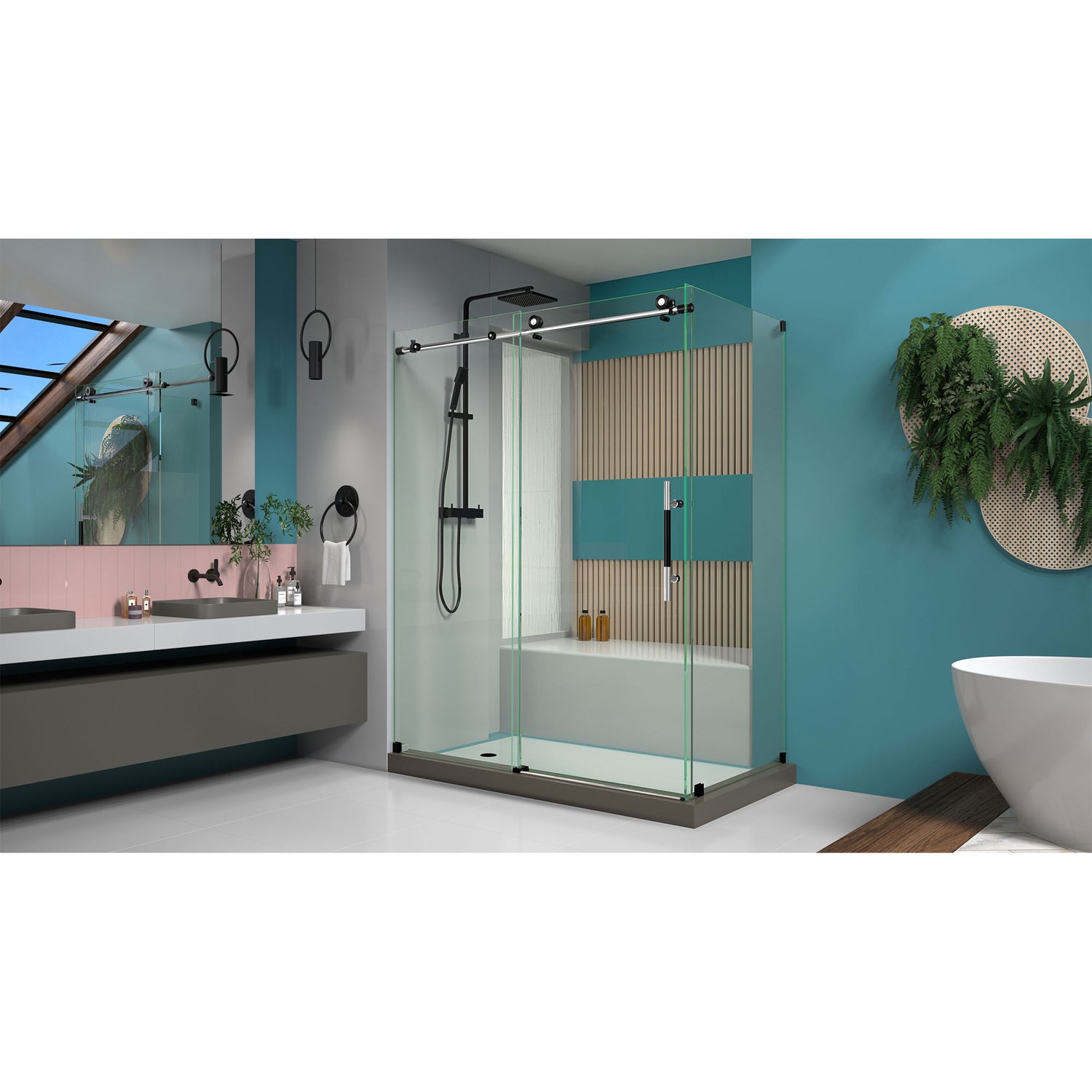 DreamLine Enigma-XT 34 1/2 in. D x 60 3/8 in. W x 76 in. H Fully Frameless Sliding Shower Enclosure in Tuxedo Finish