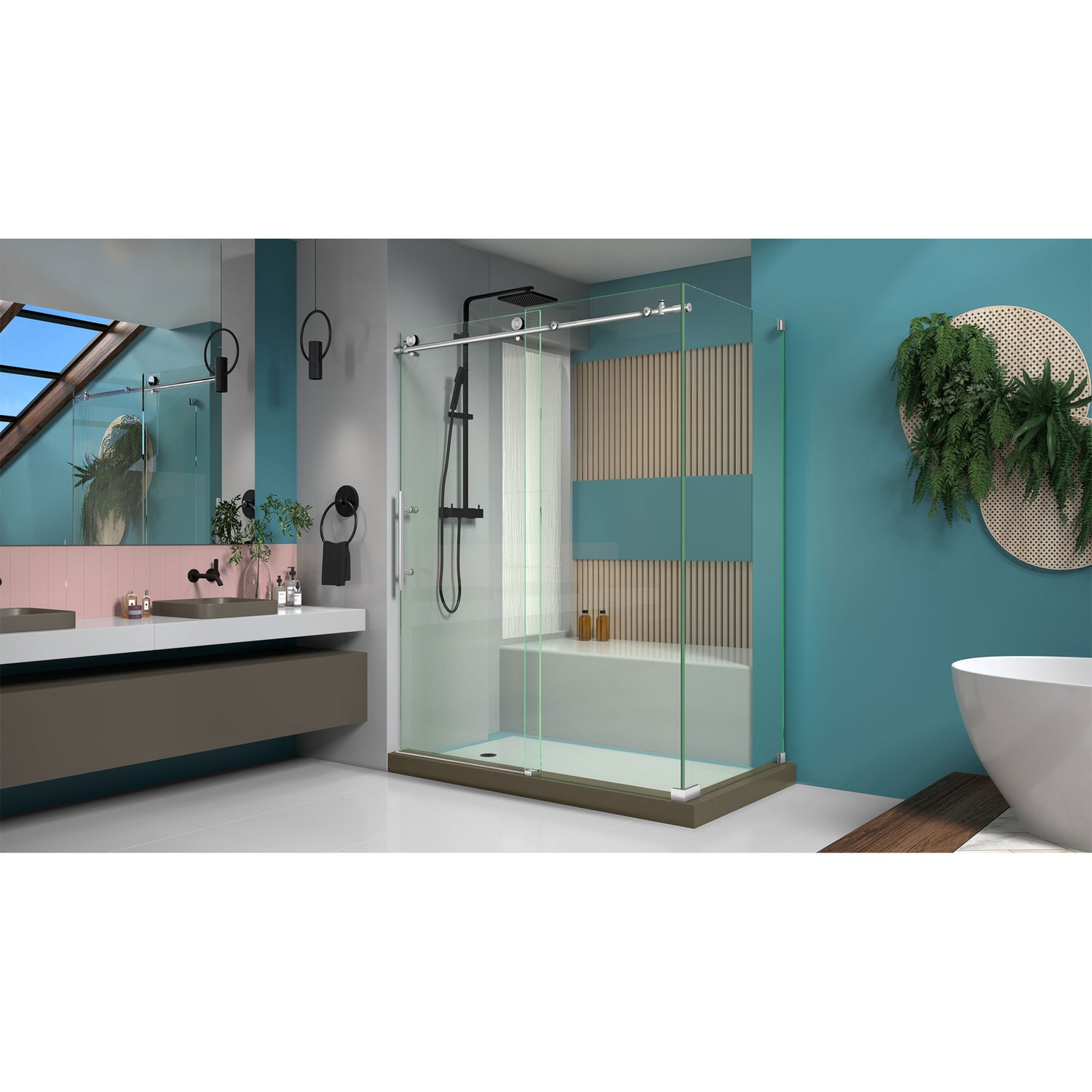 DreamLine Enigma-X 32 1/2 in. D x 60 3/8 in. W x 76 in. H Clear Sliding Shower Enclosure in Brushed Stainless Steel