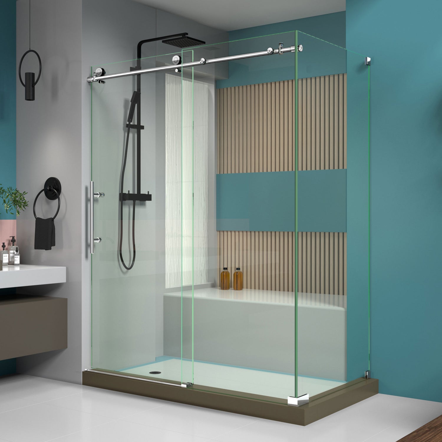 DreamLine Enigma-X 34 1/2 in. D x 60 3/8 in. W x 76 in. H Clear Sliding Shower Enclosure in Polished Stainless Steel