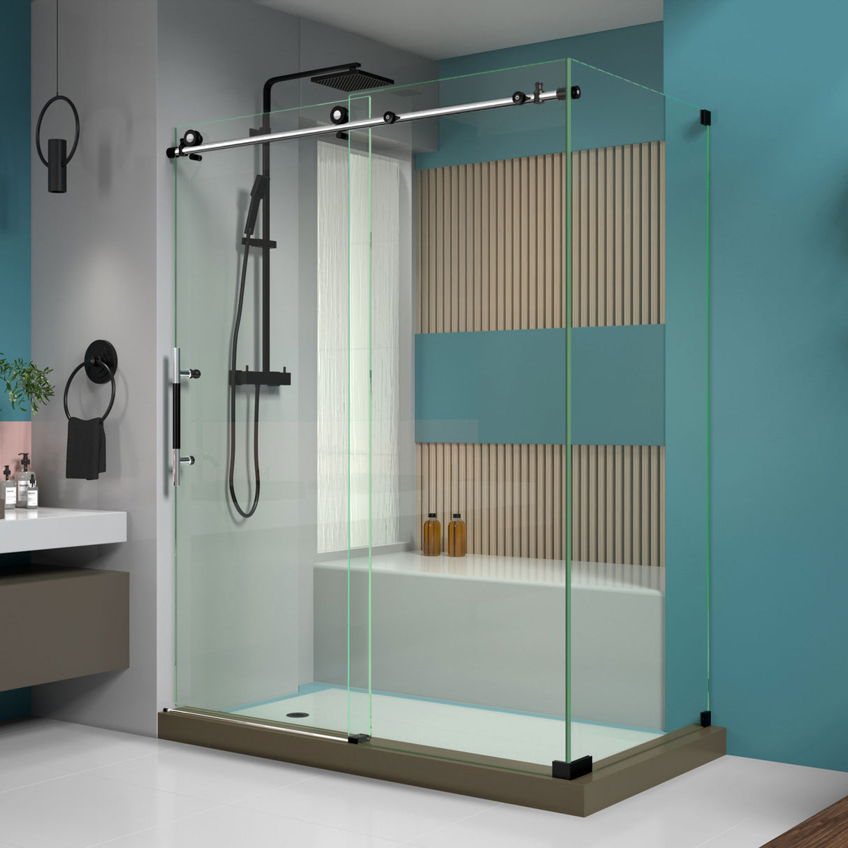 DreamLine Enigma-XT 34 1/2 in. D x 60 3/8 in. W x 76 in. H Fully Frameless Sliding Shower Enclosure in Tuxedo Finish