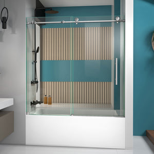 DreamLine Enigma-X 55-59 in. W x 62 in. H Clear Sliding Tub Door in Brushed Stainless Steel