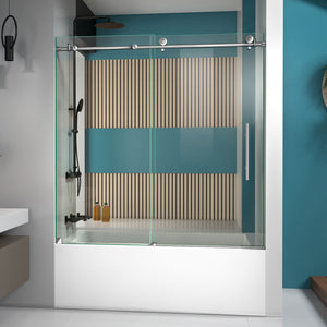 DreamLine Enigma-X 55-59 in. W x 62 in. H Clear Sliding Tub Door in Polished Stainless Steel