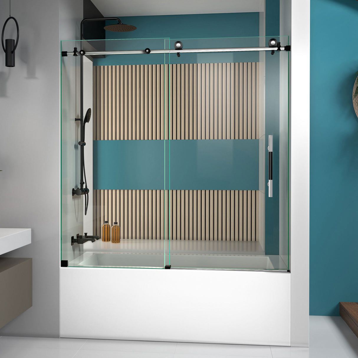 DreamLine Enigma-XT 55-59 in. W x 62 in. H Fully Frameless Sliding Tub Door in Tuxedo Finish