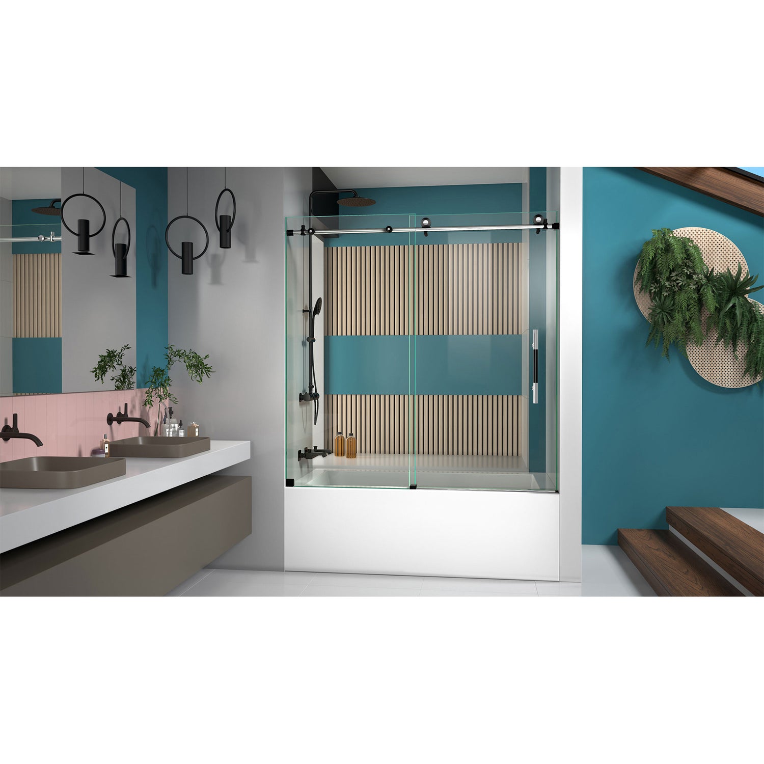 DreamLine Enigma-XT 55-59 in. W x 62 in. H Fully Frameless Sliding Tub Door in Tuxedo Finish