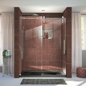 DreamLine Enigma-Z 56-60 in. W x 76 in. H Fully Frameless Sliding Shower Door in Polished Stainless Steel