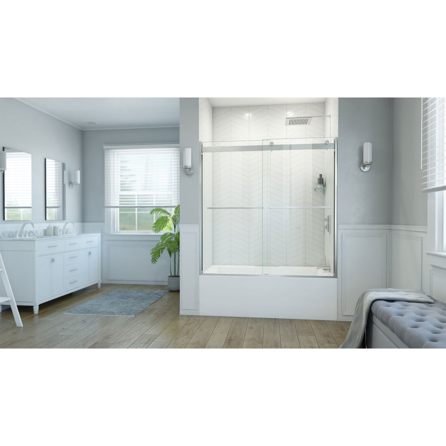 DreamLine Essence-H 56-60 in. W x 60 in. H Semi-Frameless Bypass Tub Door in Brushed Nickel