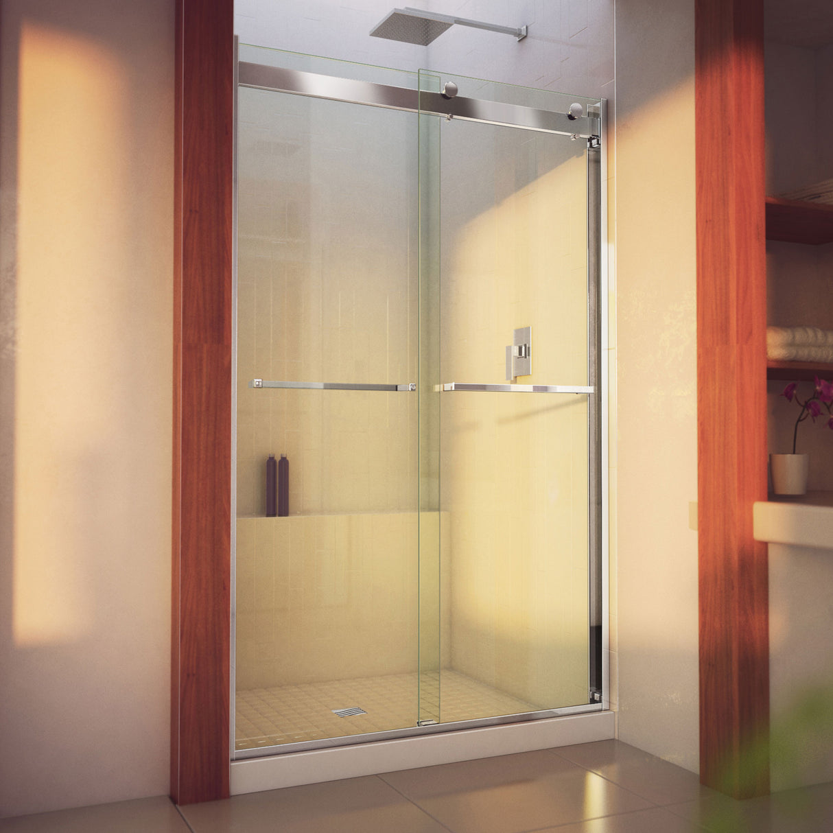 DreamLine Essence-H 44-48 in. W x 76 in. H Semi-Frameless Bypass Shower Door in Chrome