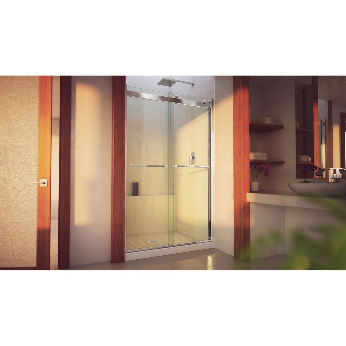 DreamLine Essence-H 44-48 in. W x 76 in. H Semi-Frameless Bypass Shower Door in Chrome