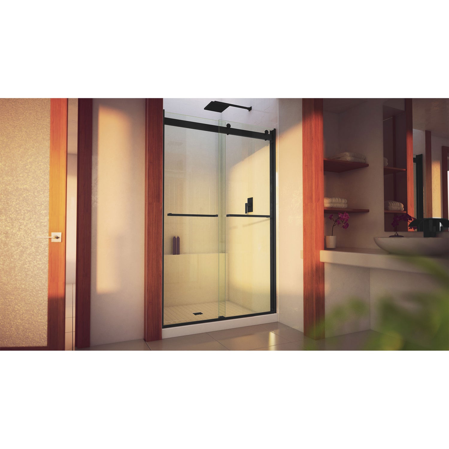 DreamLine Essence-H 44-48 in. W x 76 in. H Semi-Frameless Bypass Shower Door in Satin Black