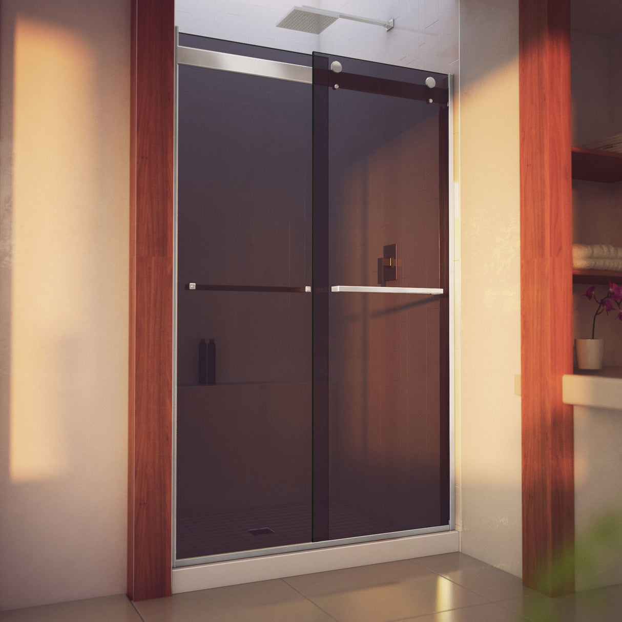 DreamLine Essence-H 44-48 in. W x 76 in. H Semi-Frameless Bypass Shower Door in Brushed Nickel and Gray Glass