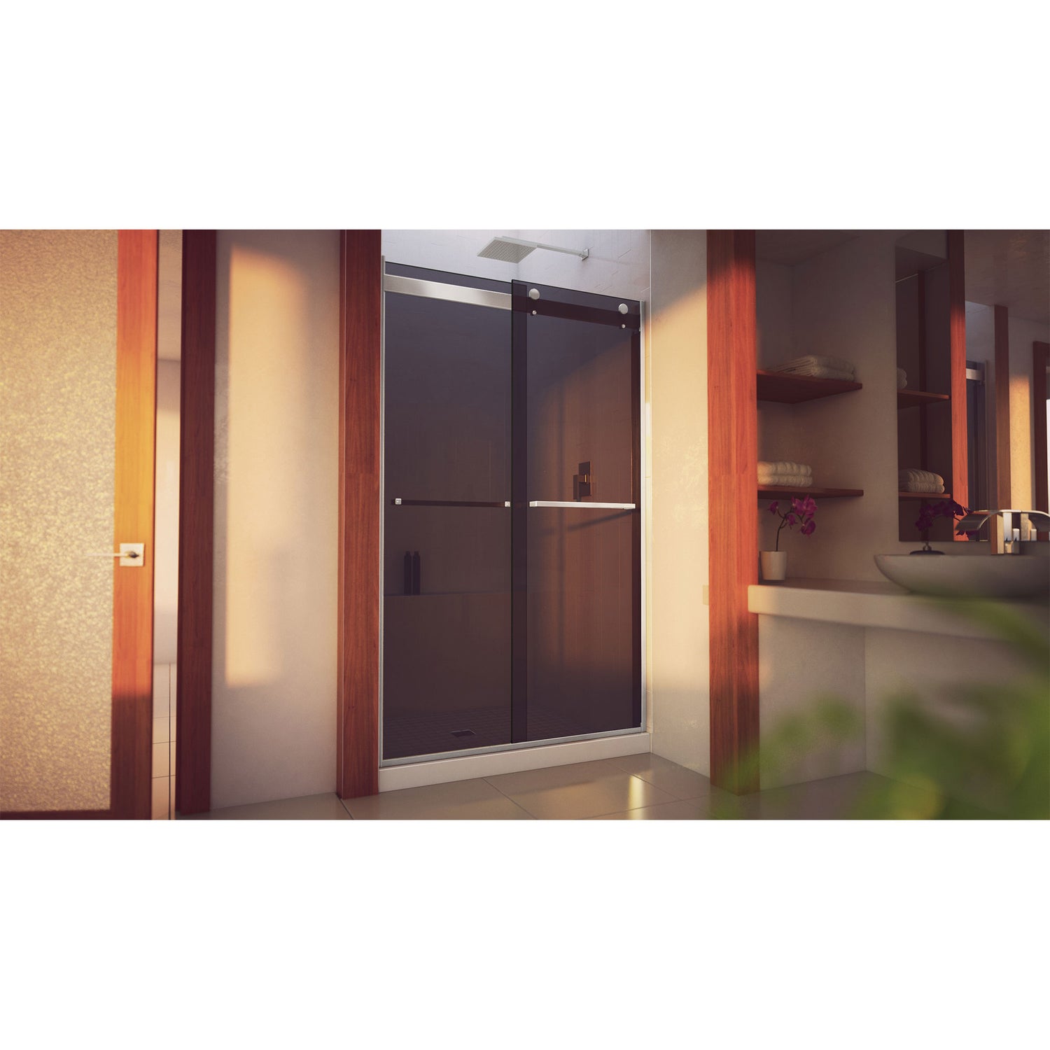 DreamLine Essence-H 44-48 in. W x 76 in. H Semi-Frameless Bypass Shower Door in Brushed Nickel and Gray Glass