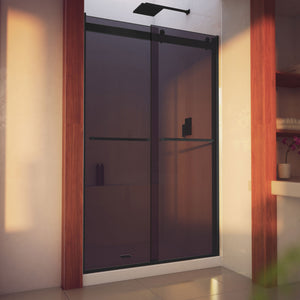 DreamLine Essence-H 44-48 in. W x 76 in. H Semi-Frameless Bypass Shower Door in Satin Black and Gray Glass