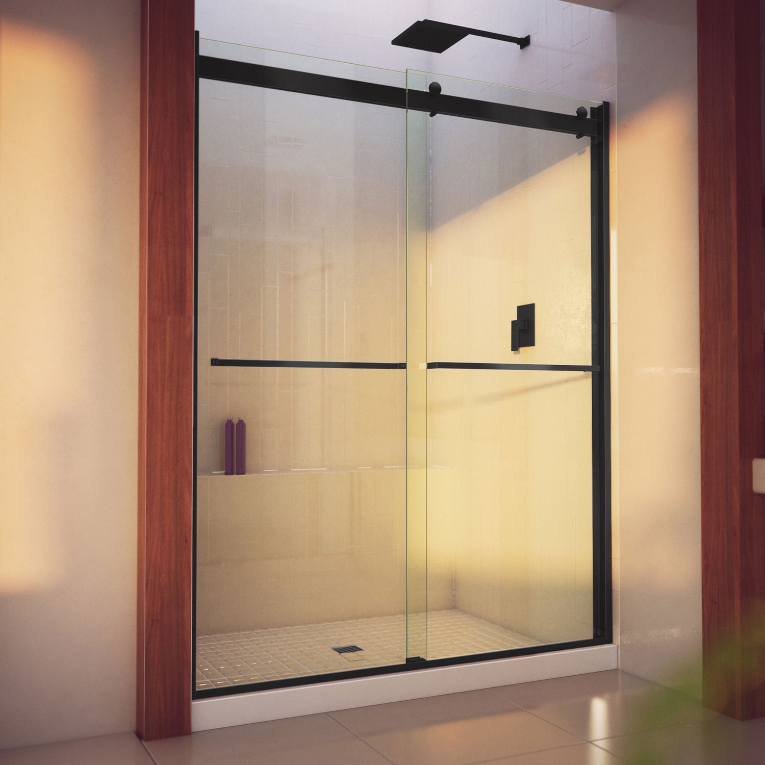 DreamLine Essence-H 56-60 in. W x 76 in. H Semi-Frameless Bypass Shower Door in Satin Black