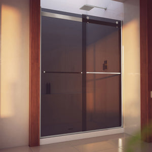 DreamLine Essence-H 56-60 in. W x 76 in. H Semi-Frameless Bypass Shower Door in Brushed Nickel and Gray Glass
