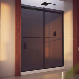 DreamLine Essence-H 56-60 in. W x 76 in. H Semi-Frameless Bypass Shower Door in Satin Black and Gray Glass