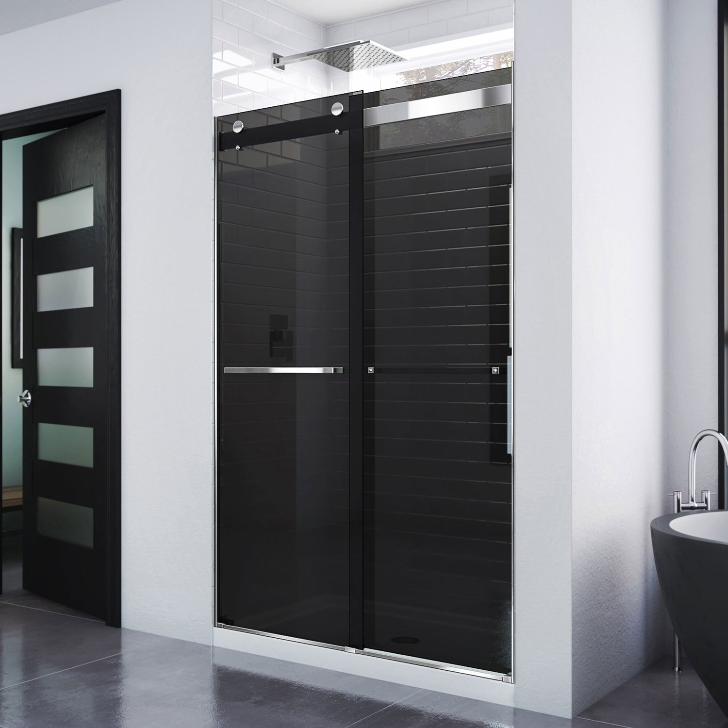 DreamLine Essence 44-48 in. W x 76 in. H Frameless Smoke Gray Glass Bypass Shower Door in Chrome