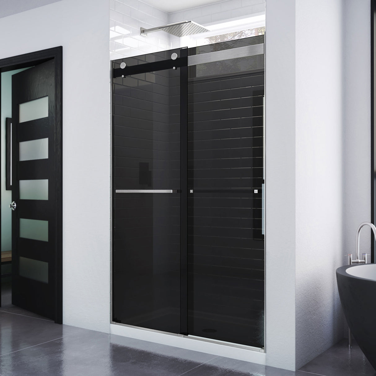 DreamLine Essence 44-48 in. W x 76 in. H Frameless Smoke Gray Glass Bypass Shower Door in Brushed Nickel