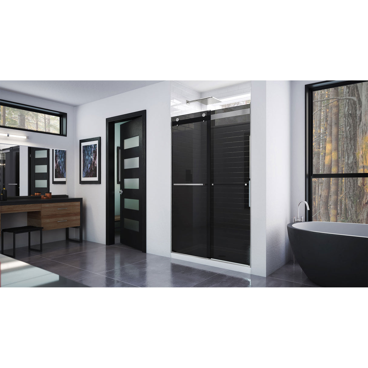DreamLine Essence 44-48 in. W x 76 in. H Frameless Smoke Gray Glass Bypass Shower Door in Brushed Nickel