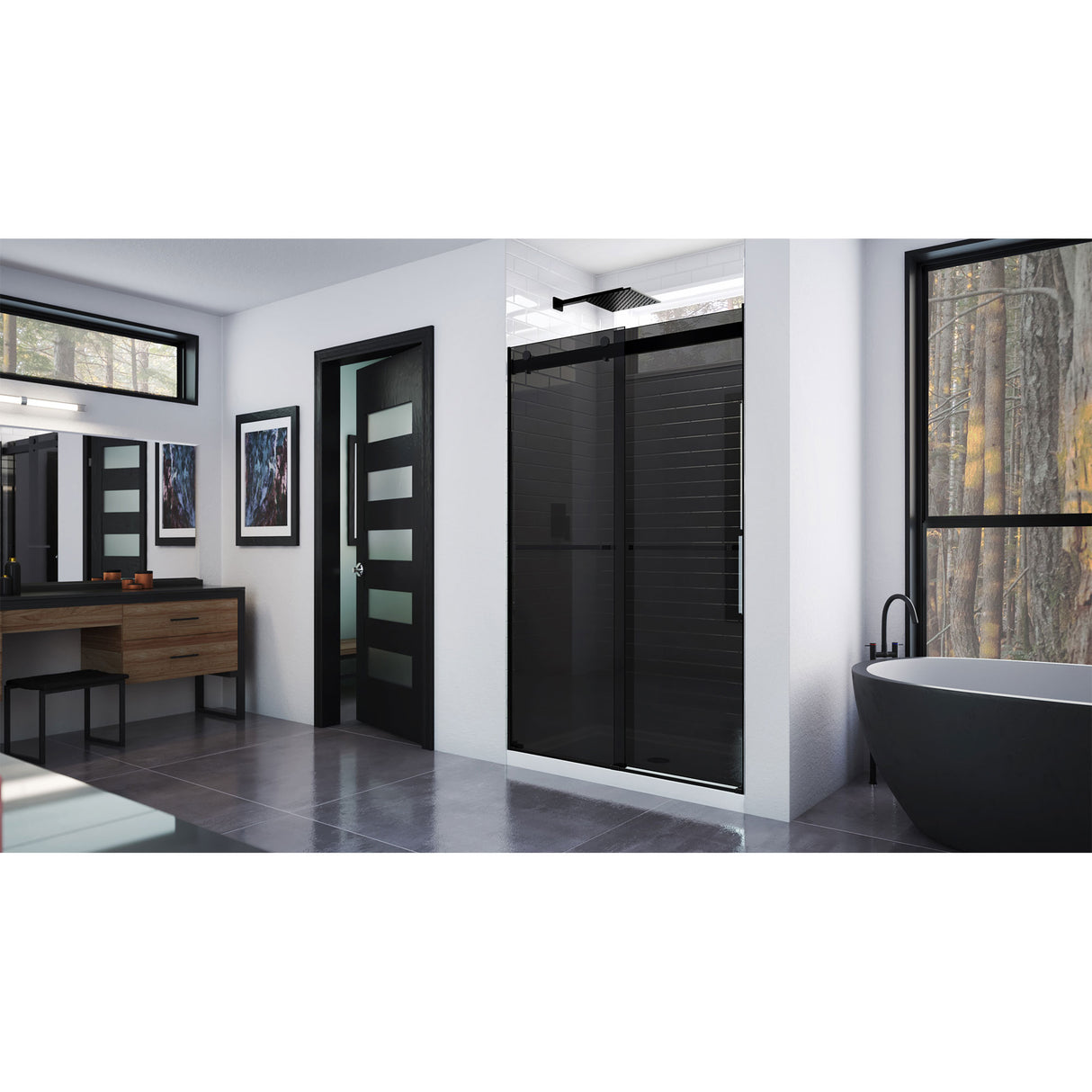 DreamLine Essence 44-48 in. W x 76 in. H Frameless Smoke Gray Glass Bypass Shower Door in Satin Black