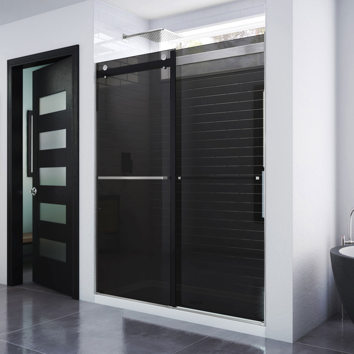 DreamLine Essence 56-60 in. W x 76 in. H Frameless Smoke Gray Glass Bypass Shower Door in Brushed Nickel