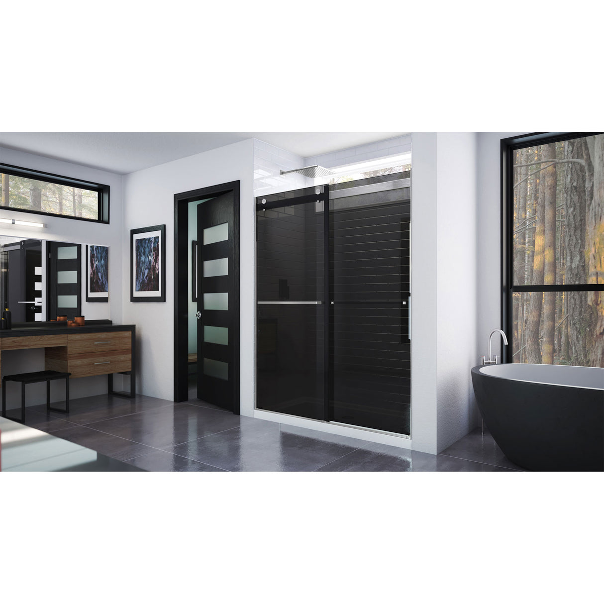 DreamLine Essence 56-60 in. W x 76 in. H Frameless Smoke Gray Glass Bypass Shower Door in Brushed Nickel