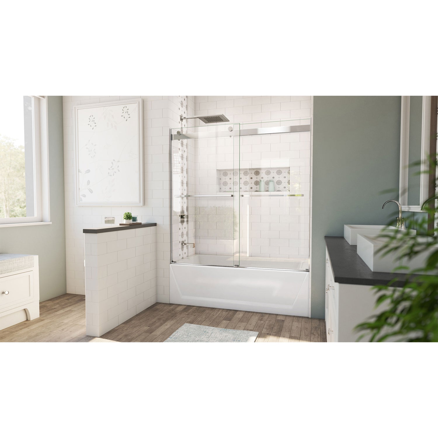 DreamLine Essence 56-60 in. W x 60 in. H Frameless Bypass Tub Door in Chrome