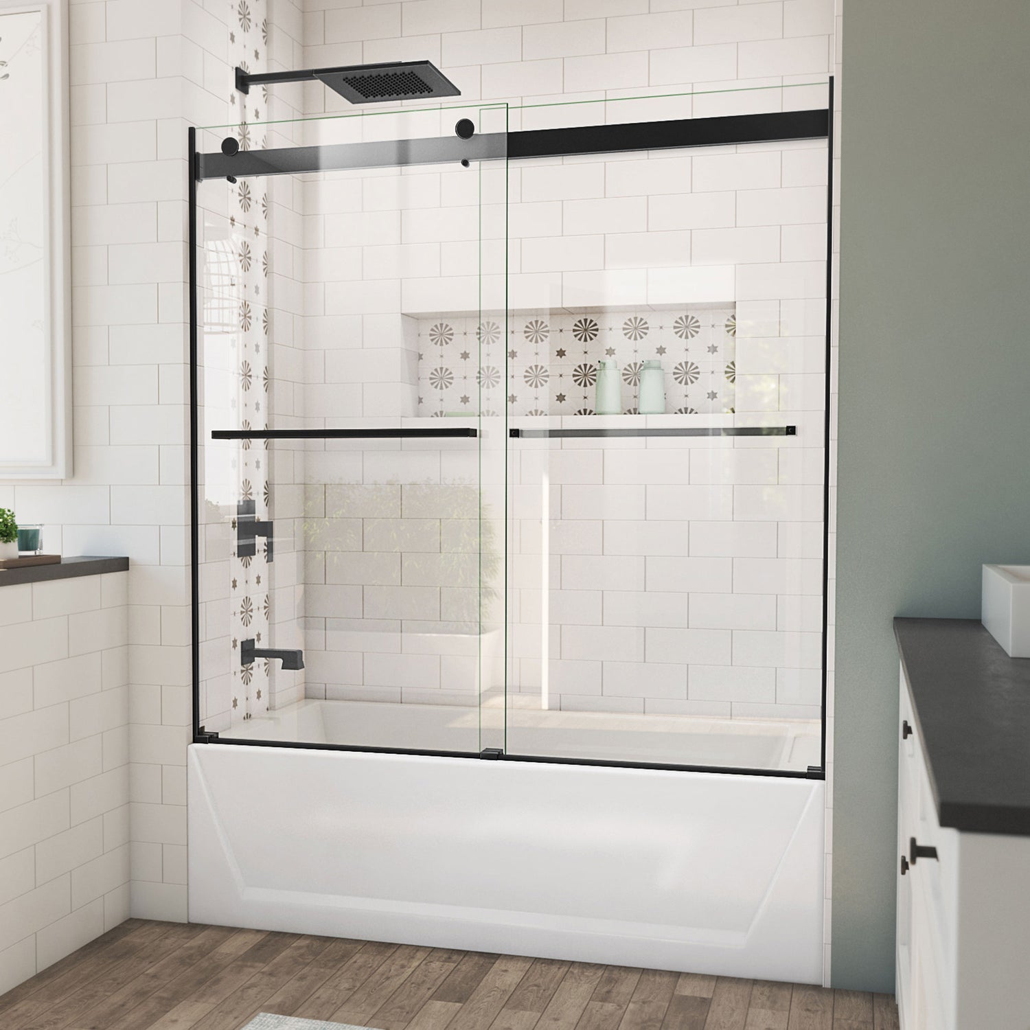 DreamLine Essence 56-60 in. W x 60 in. H Frameless Bypass Tub Door in Satin Black