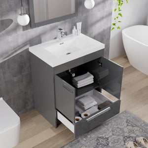 Lugano 30 in. Gray Single Sink Bath Vanity with Acrylic Top and Integrated Sink