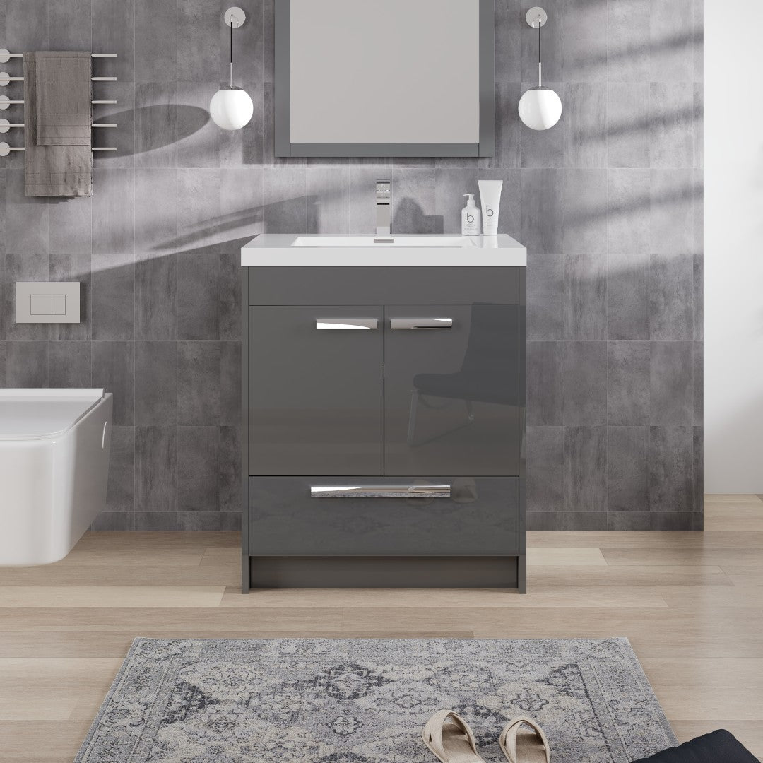 Lugano 30 in. Gray Single Sink Bath Vanity with Acrylic Top and Integrated Sink