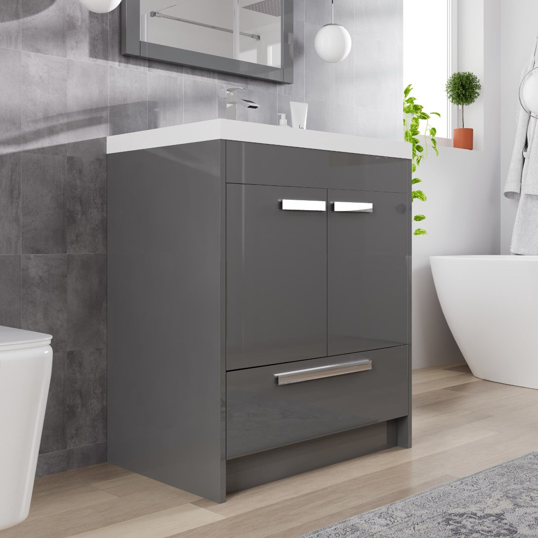 Lugano 30 in. Gray Single Sink Bath Vanity with Acrylic Top and Integrated Sink