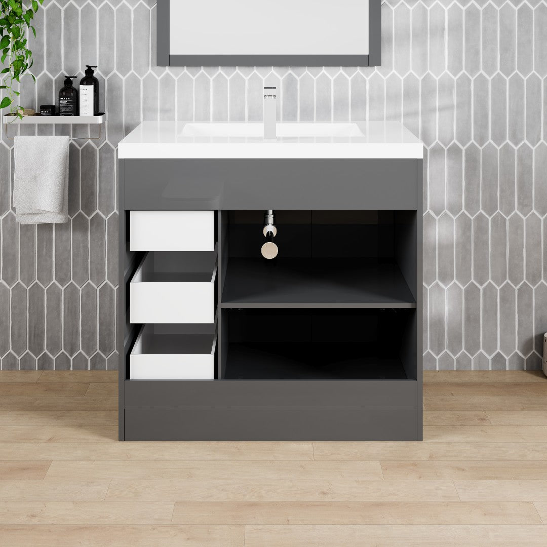 Lugano 36 in. Gray Single Sink Bath Vanity with Acrylic Top and Integrated Sink