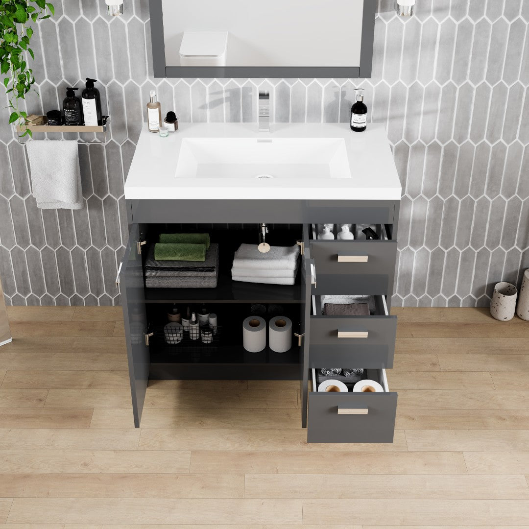 Lugano 36 in. Gray Single Sink Bath Vanity with Acrylic Top and Integrated Sink