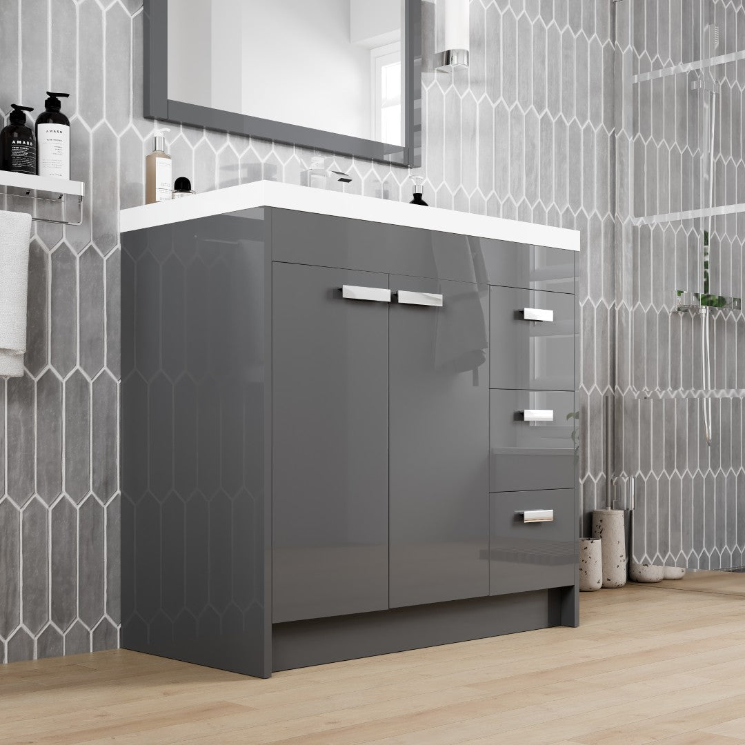 Lugano 36 in. Gray Single Sink Bath Vanity with Acrylic Top and Integrated Sink