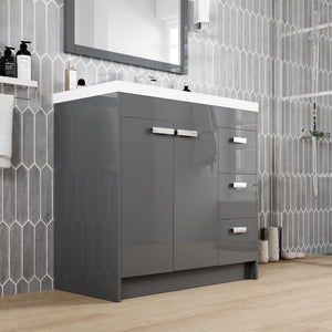 Lugano 36 in. Gray Single Sink Bath Vanity with Acrylic Top and Integrated Sink