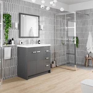Lugano 36 in. Gray Single Sink Bath Vanity with Acrylic Top and Integrated Sink