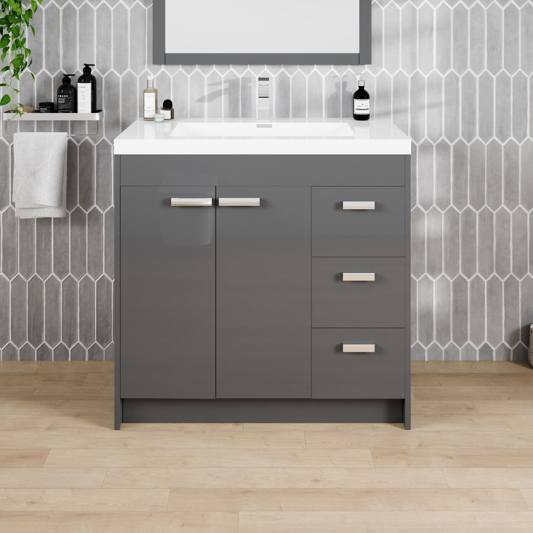 Lugano 36 in. Gray Single Sink Bath Vanity with Acrylic Top and Integrated Sink