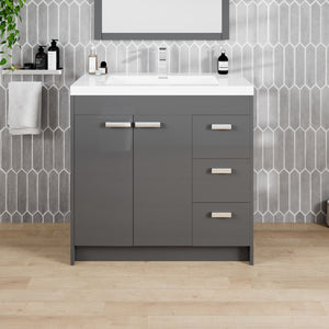 Lugano 36 in. Gray Single Sink Bath Vanity with Acrylic Top and Integrated Sink