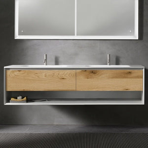 Blubathworks F45V1-1800-01M.03 45° FULL series 1800 vanity, White Matte frame/Vintage Oak front; 71