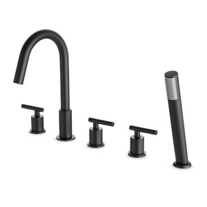 Artos Opera Round 5-Hole Deck Mounted Tub Filler with Hand Shower in Matte Black – F502-10BK
