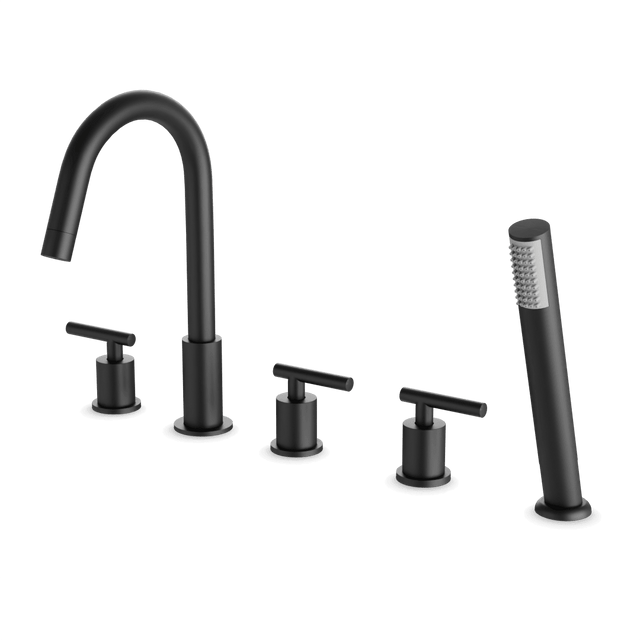 Artos Opera Round 5-Hole Deck Mounted Tub Filler with Hand Shower in Matte Black – F502-10BK