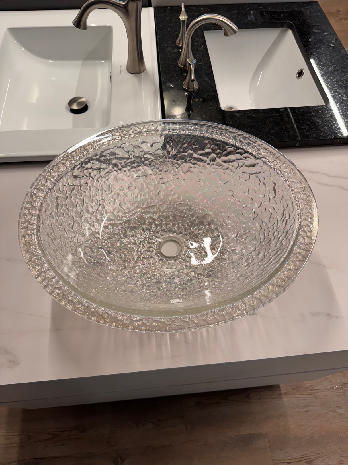 JSG Oceana Pebble Crystal Reflections Glass Drop‑In/Undermount Oval Sink (Showroom Display for Sale)