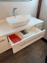 48" Floating White Vanity Set with Quartz Top, Ceramic Vessel Sink, and Chrome Vessel Faucet
