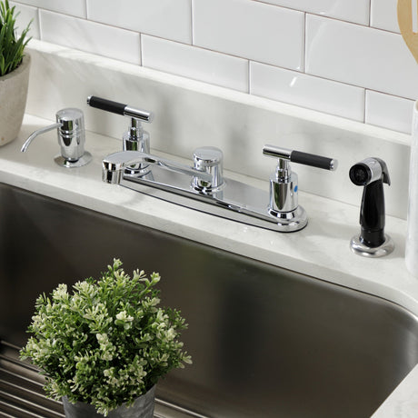 Kaiser FB112CKL Two-Handle 4-Hole Deck Mount 8" Centerset Kitchen Faucet with Side Sprayer, Polished Chrome