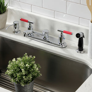 Kaiser FB112CKL Two-Handle 4-Hole Deck Mount 8" Centerset Kitchen Faucet with Side Sprayer, Polished Chrome